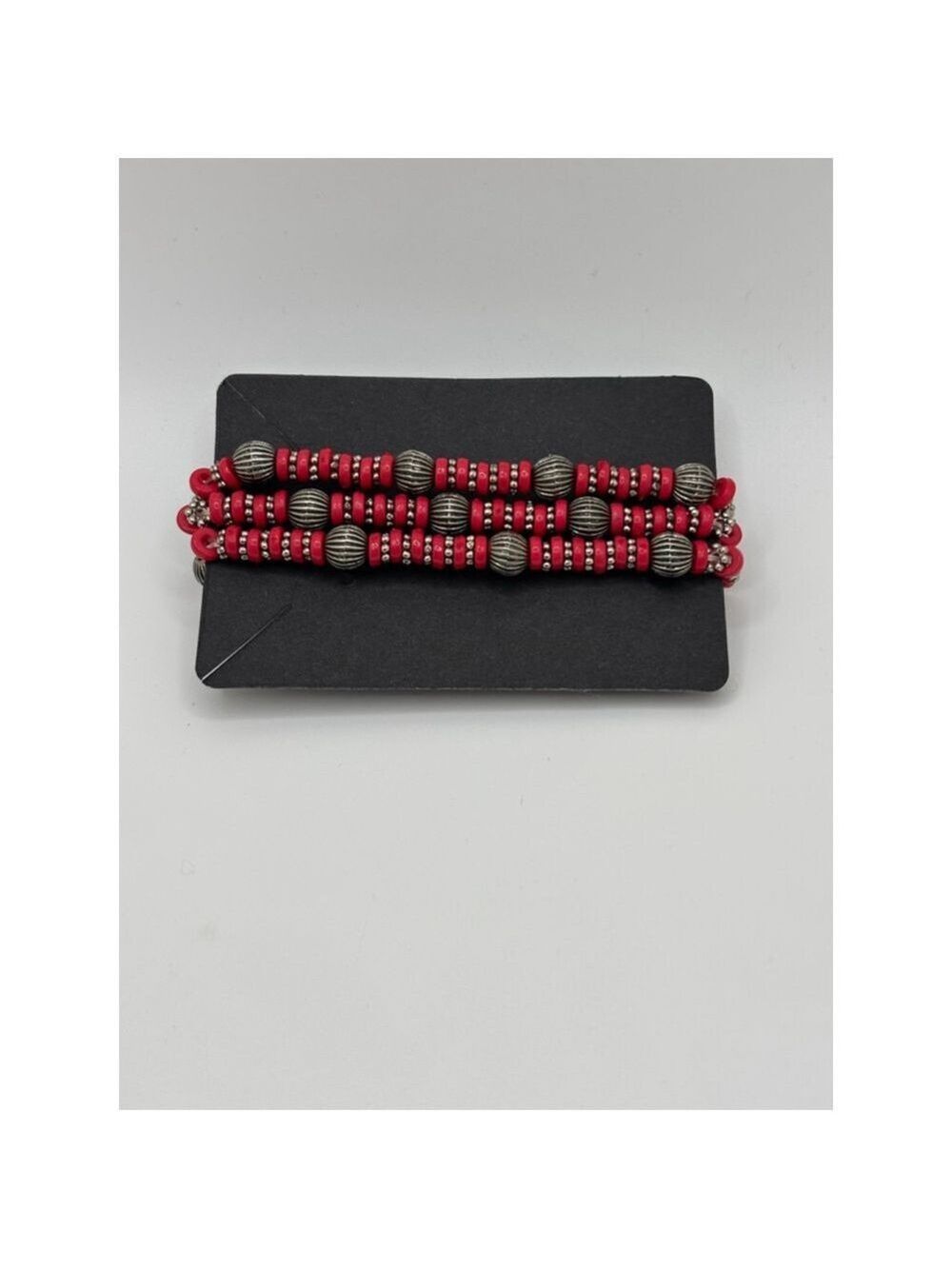 Red Silver Beaded Cord Bracelet